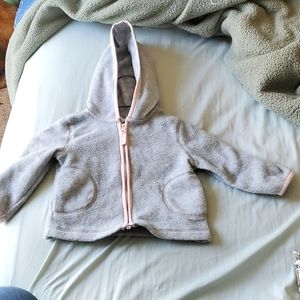 Grey fleece zip up hooded jacket with pink trim